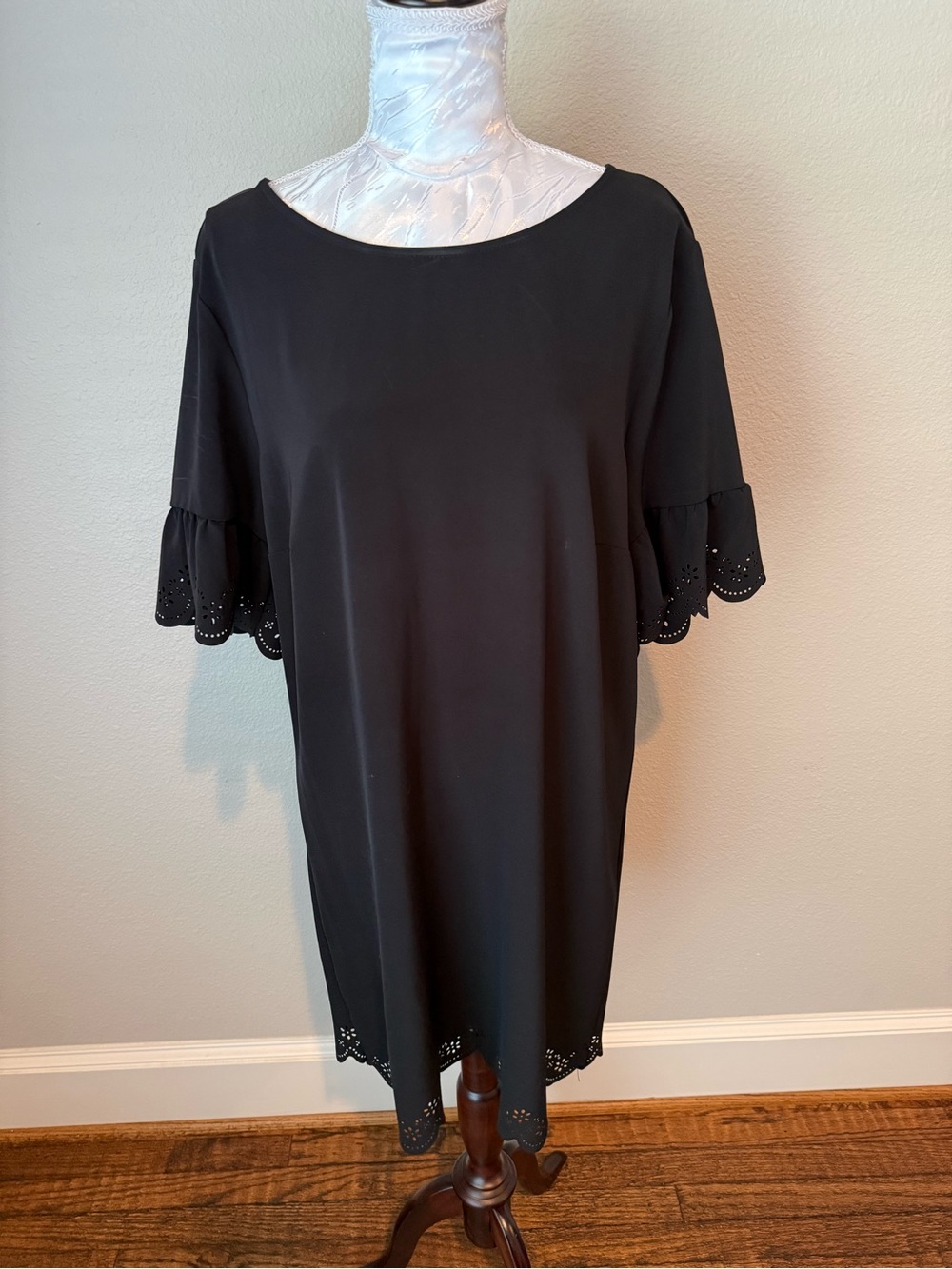 Divided Black Eyelet-Trim Midi Dress